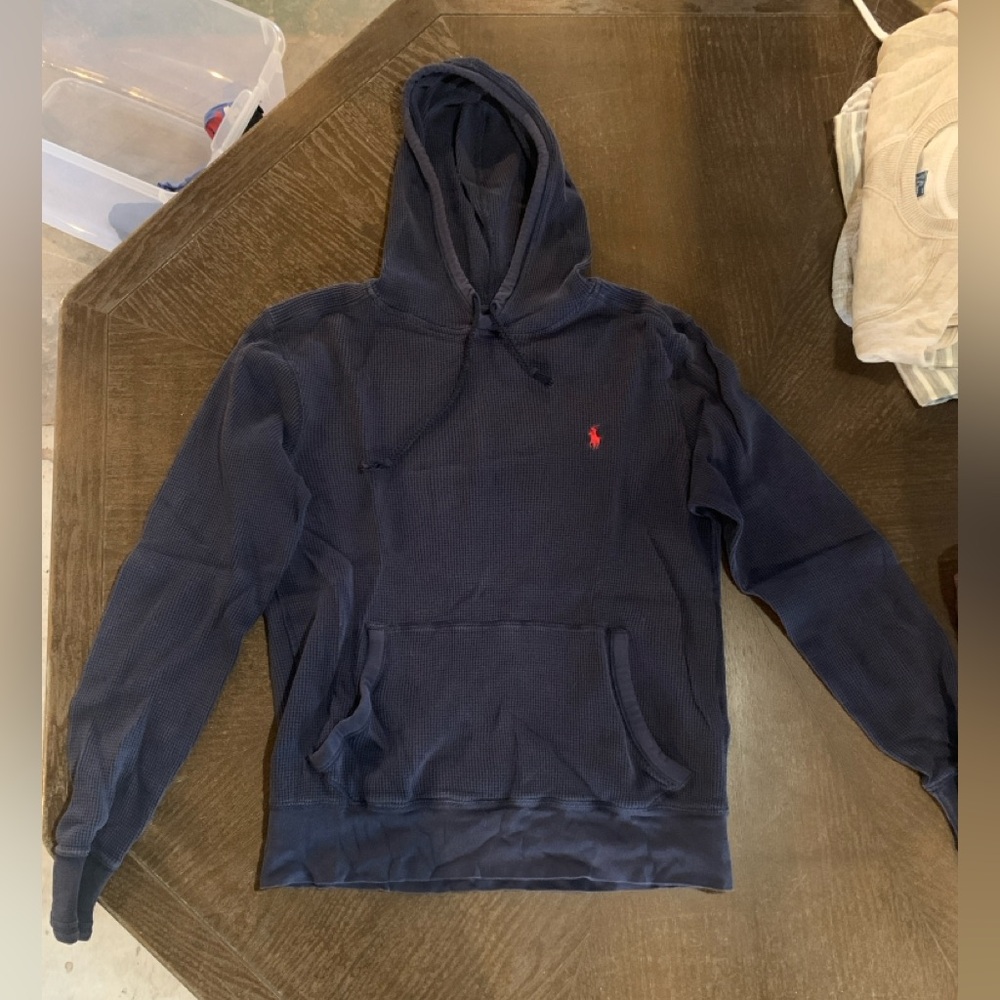 Ralph Lauren Dark Blue Waffle Hoodie with Red Emblem